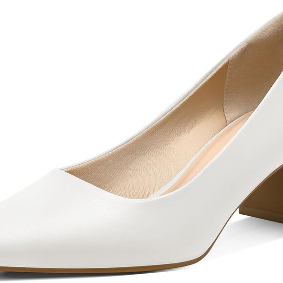 Women's Pointed Toe Pumps 2 Inch Chunky Block Heels Slip On Dress Shoes - Picture 1 of 5